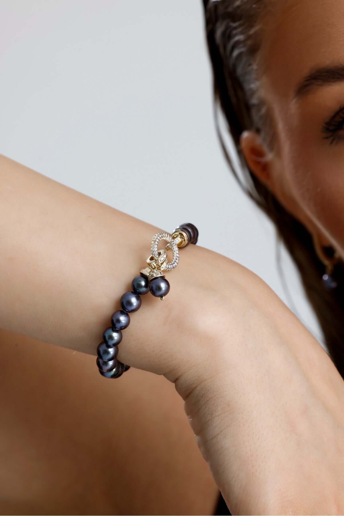 Halka Kilitli Siyah Doğal İnci Bileklik | İnci Bileklik | Birinci1926