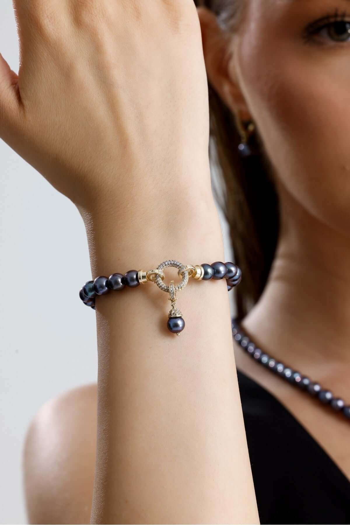 Halka Kilitli Siyah Doğal İnci Bileklik | İnci Bileklik | Birinci1926