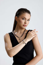 Halka Kilitli Siyah Doğal İnci Kolye Bileklik Küpe Üçlü Set | İnci Set | Birinci1926