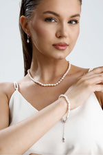 Sıralı Damla Doğal İnci Kolye Bileklik Küpe Üçlü Set | İnci Set | Birinci1926