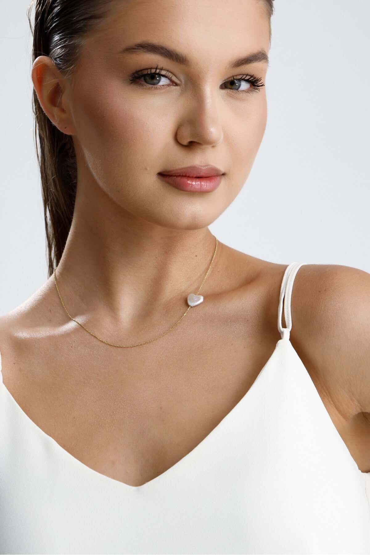 Tek Kalp Doğal İnci Zincirli Kolye | İnci Kolye | Birinci1926