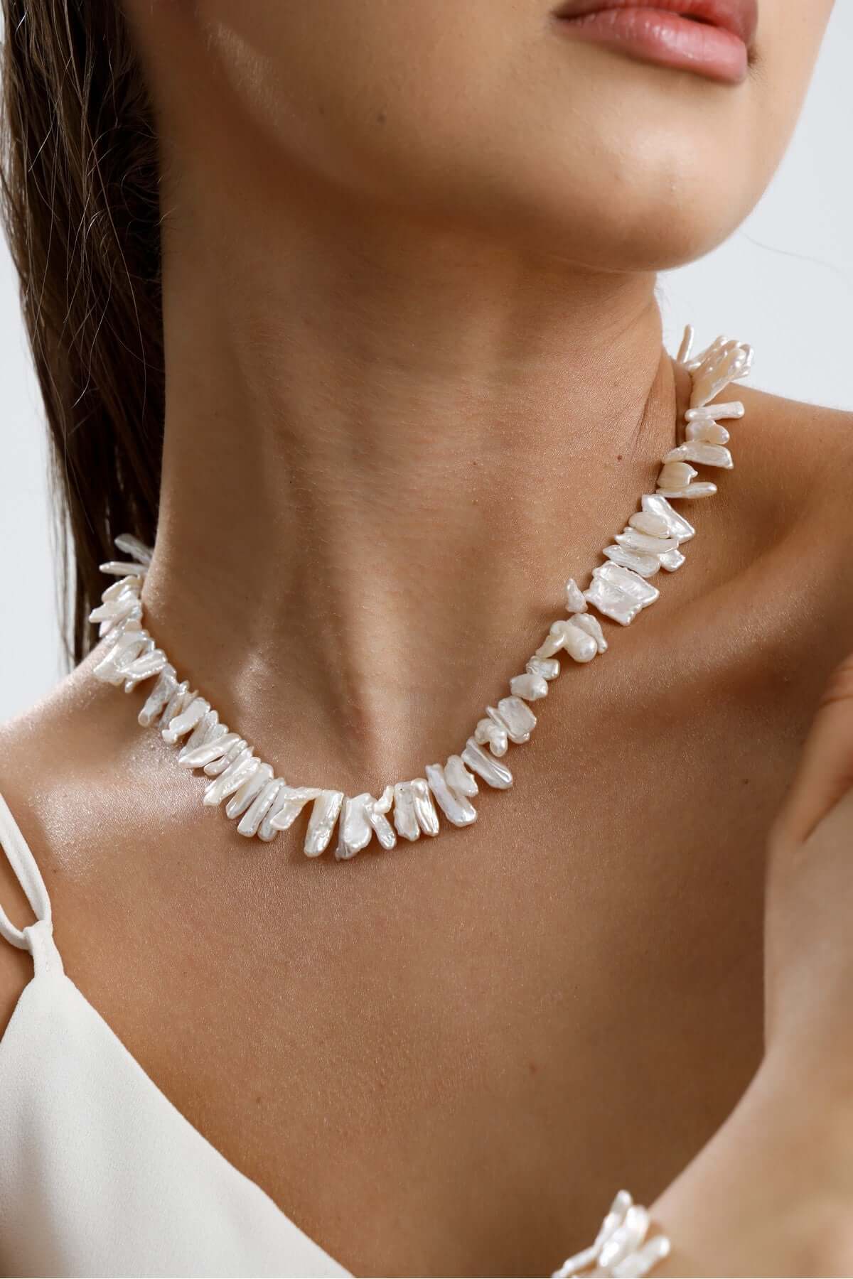 Doğal Çubuk Barok İnci Kolye Bileklik İkili Set | İnci Set | Birinci1926