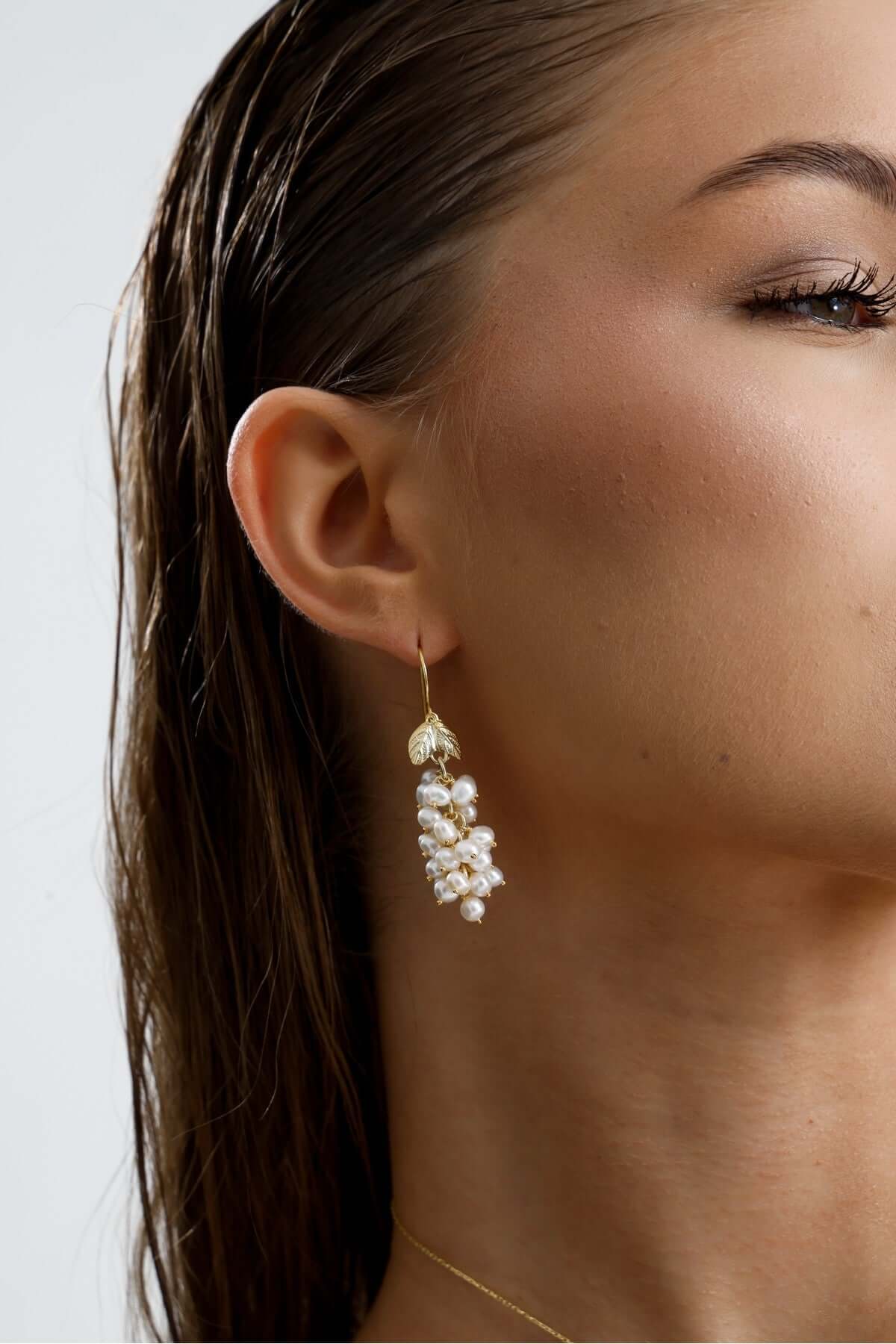 Üzüm Salkımı Doğal İnci Küpe Yüzük İkili Set | | Birinci1926