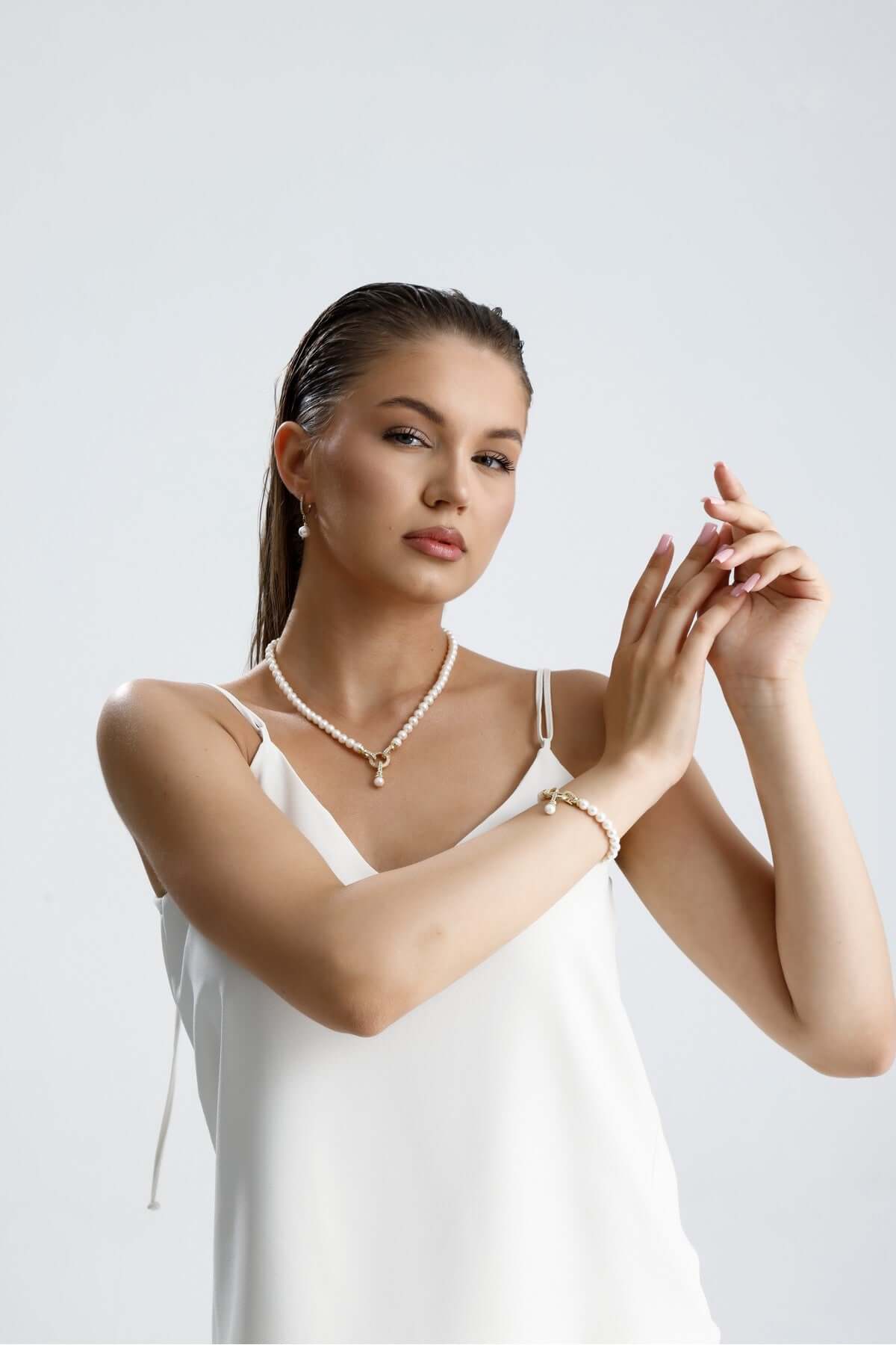 Halka Kilitli Doğal İnci Küpe Bileklik İkili Set | | Birinci1926