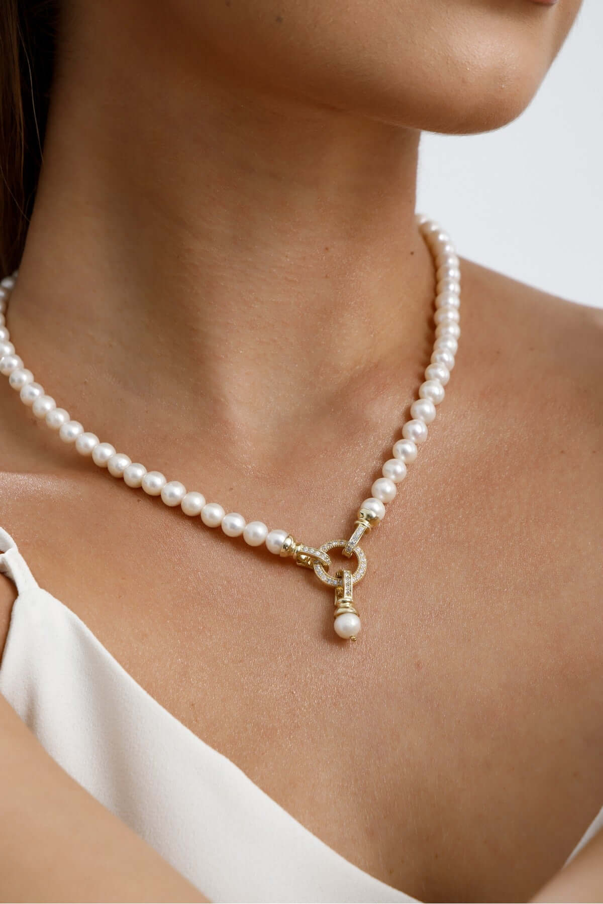 Halka Kilitli Doğal İnci Küpe Kolye İkili Set | | Birinci1926