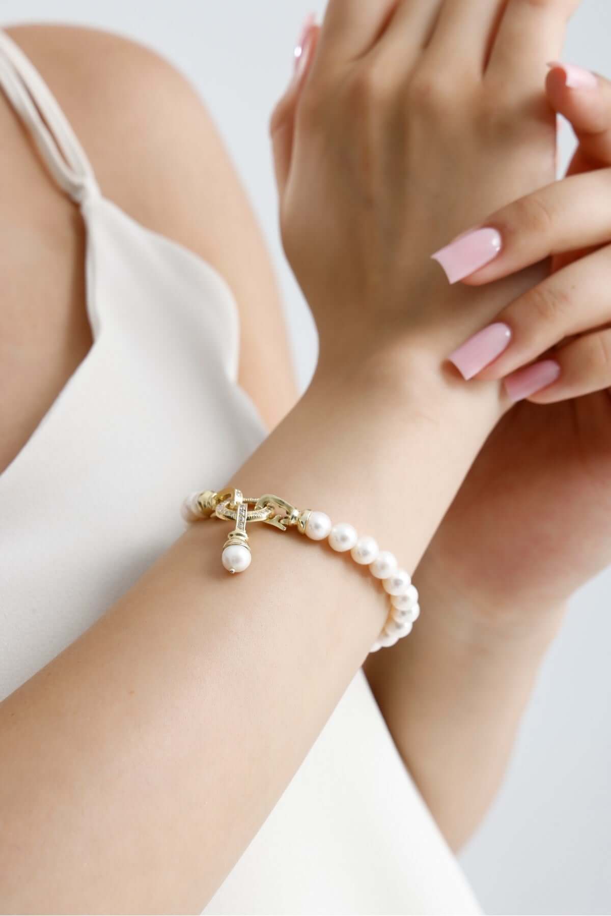 Halka Kilitli Doğal İnci Küpe Bileklik İkili Set | | Birinci1926