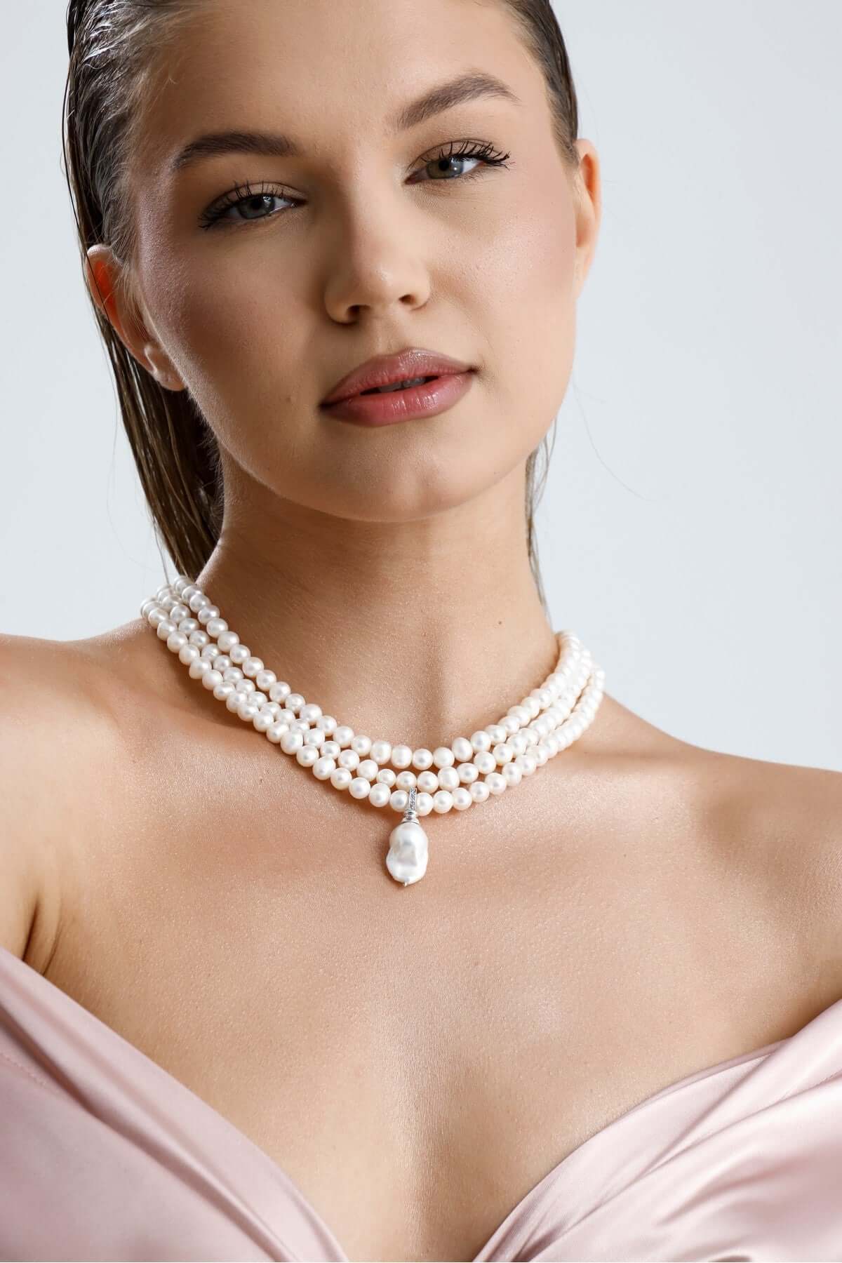 3 Sıra Barok Uçlu Doğal İnci Kolye | | Birinci1926