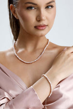 Pembe Doğal İnci Kolye Bileklik İkili Set | İnci Set | Birinci1926