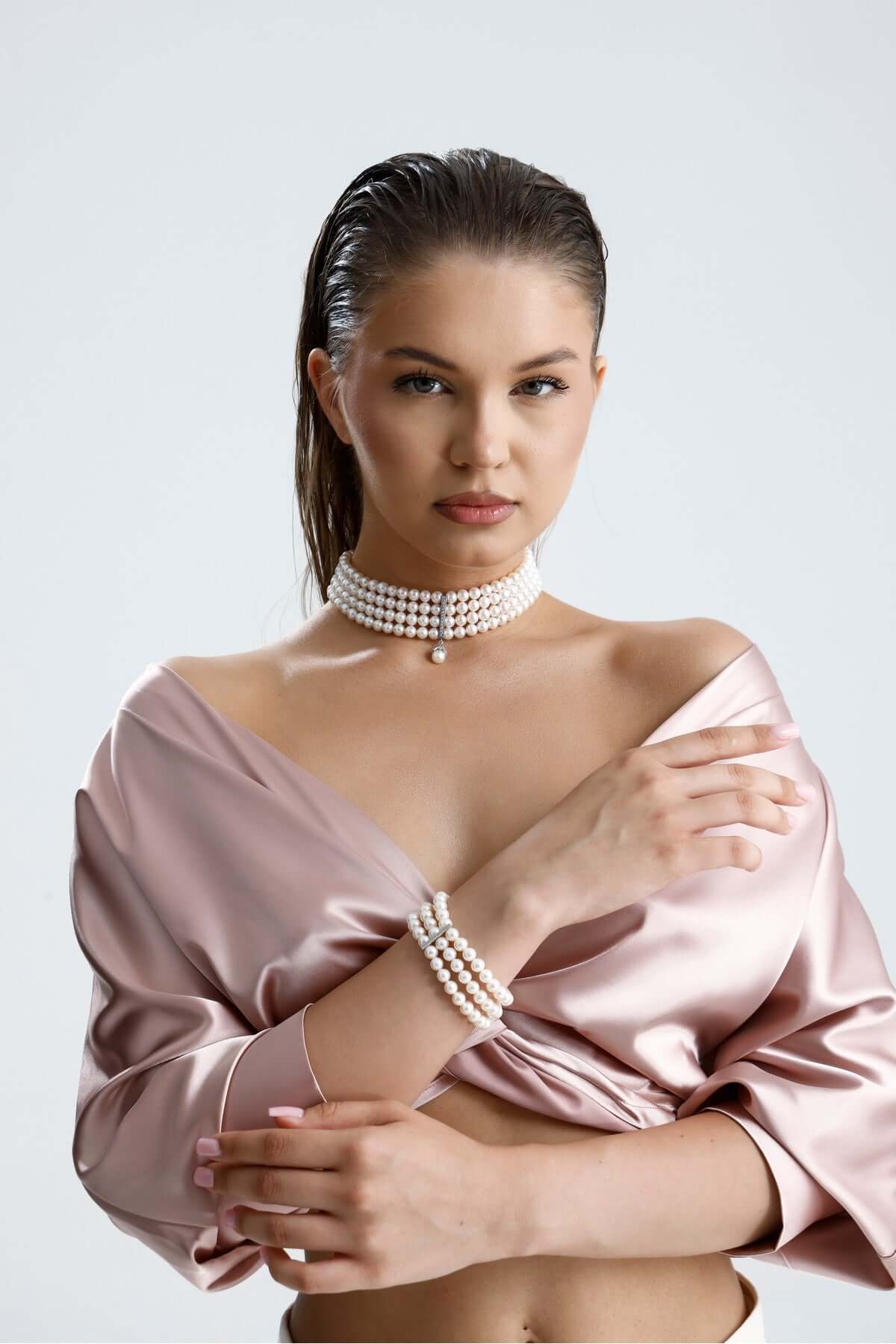 Choker Zirkon Taşlı Doğal İnci Kolye | | Birinci1926