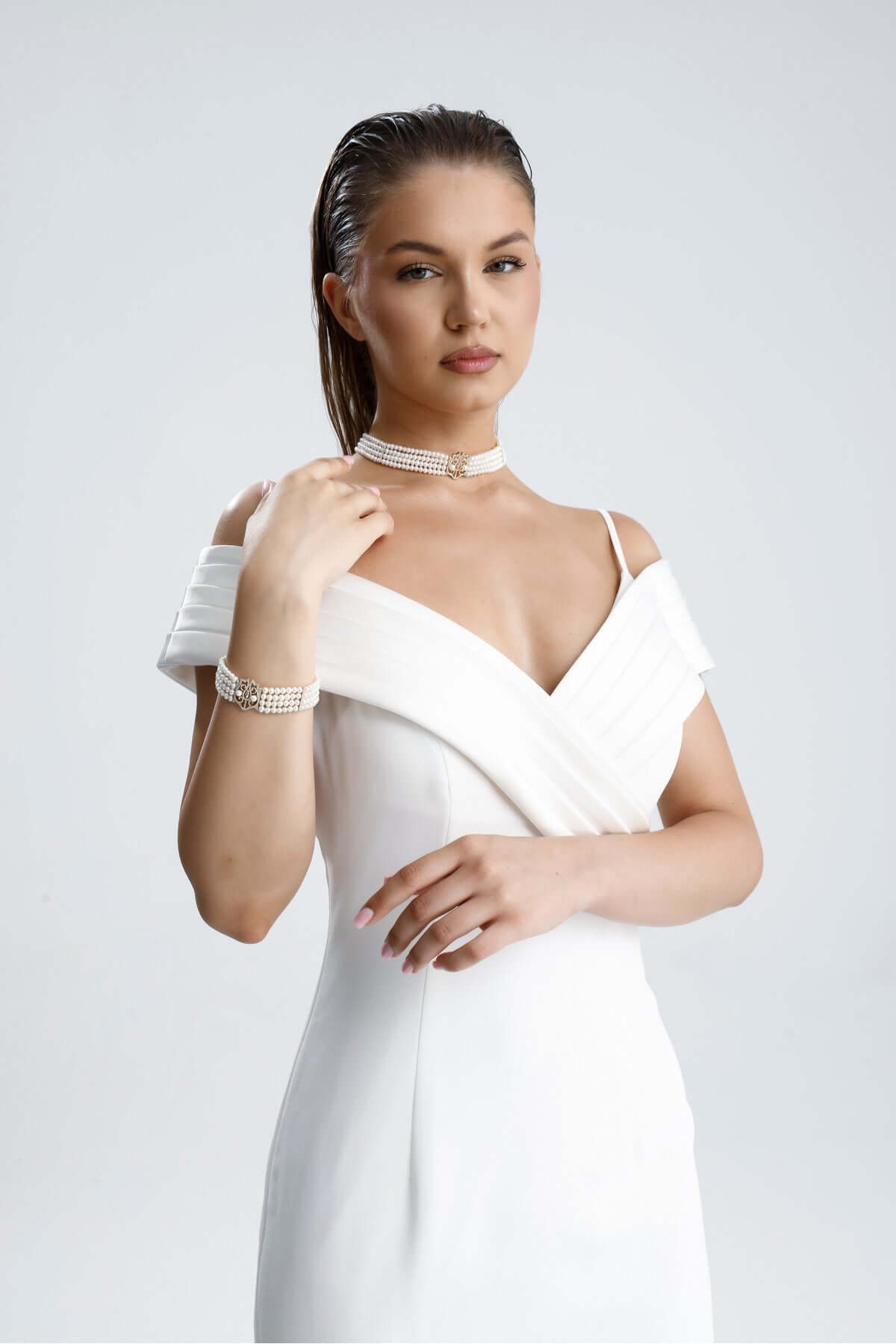 Lale Motif Dört Sıralı Doğal İnci Kolye Bileklik İkili Set | İnci Set | Birinci1926