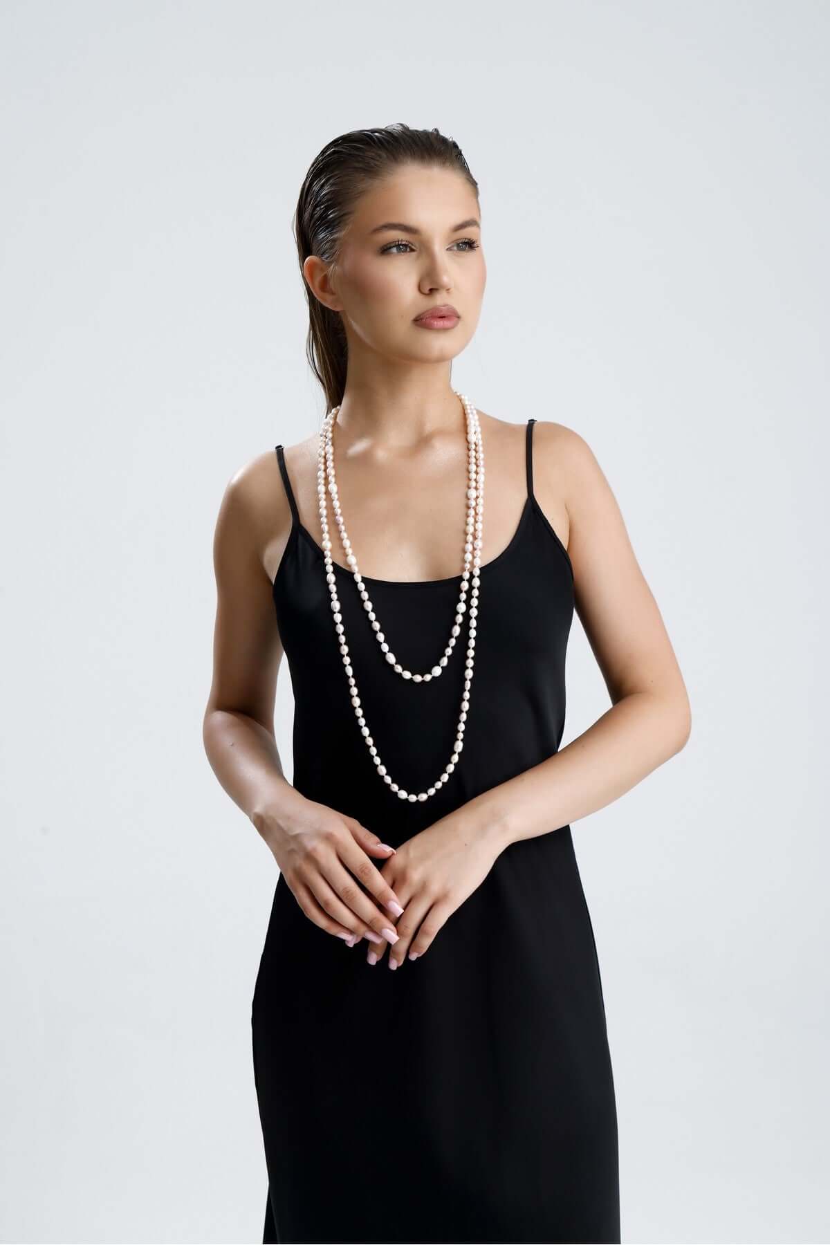 Drop Pembe Barok Doğal inci Uzun Kolye | | Birinci1926