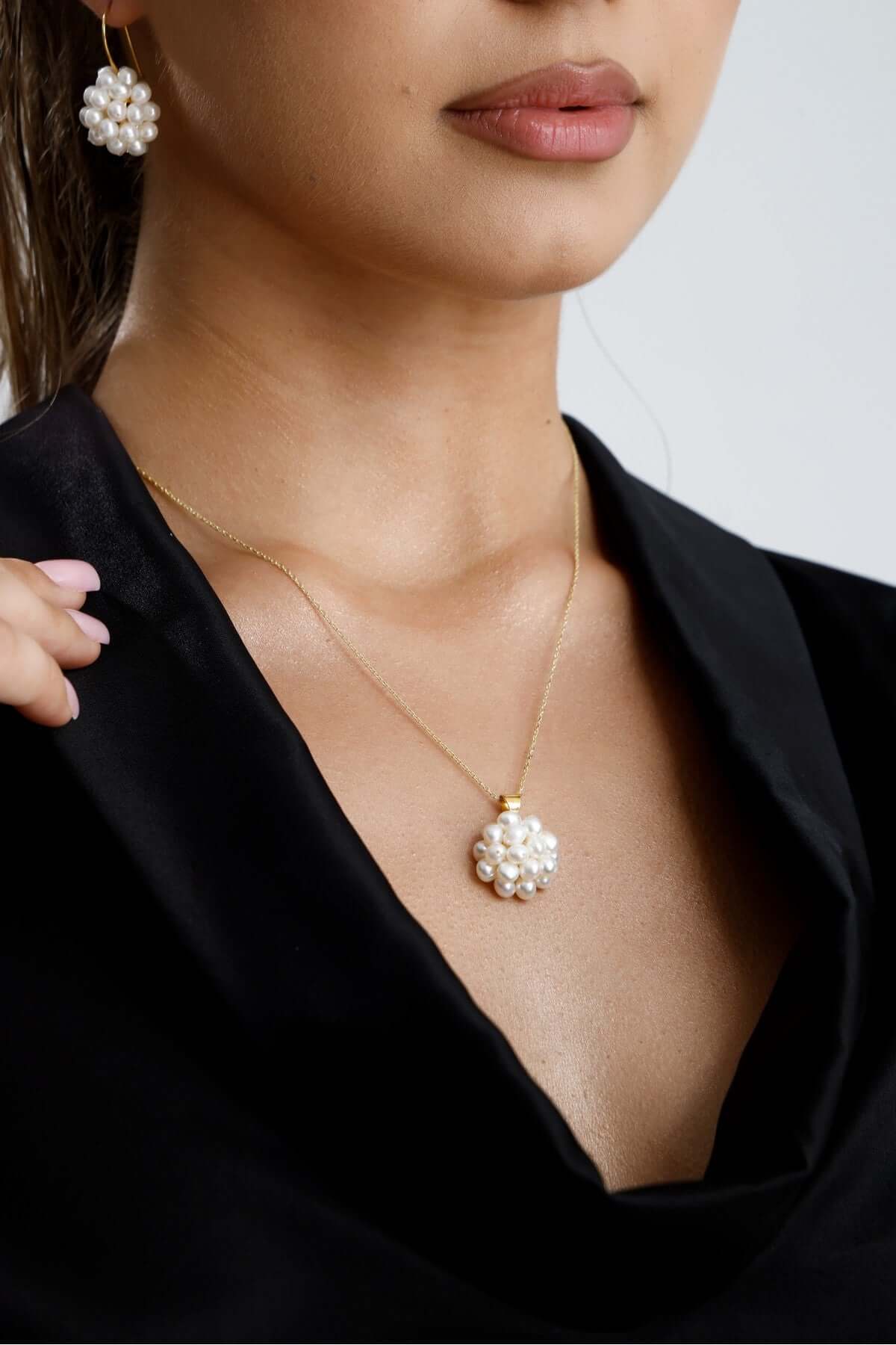 Prenses Model Doğal İnci Küpe Kolye Yüzük Üçlü Set | | Birinci1926