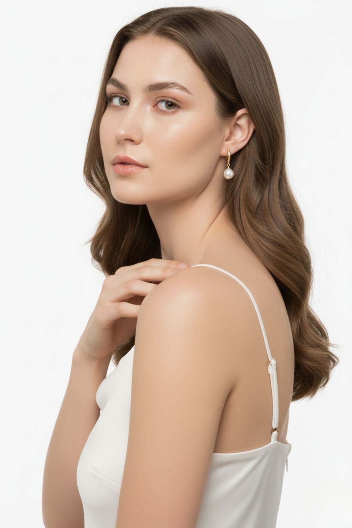 Beyaz Doğal İnci Halka Küpe