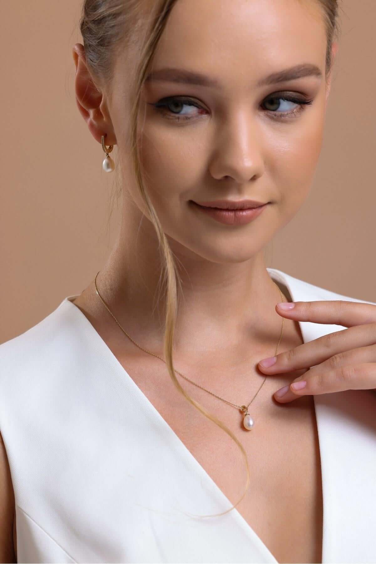 Damla Doğal İnci Kolye Küpe İkili Set | | Birinci1926