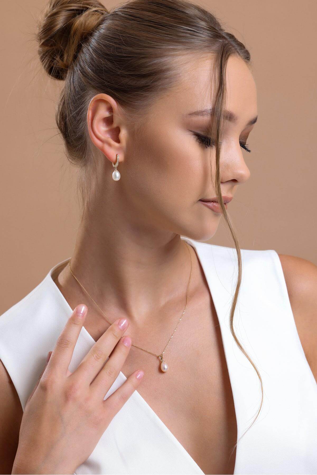 Damla Doğal İnci Kolye Küpe İkili Set | | Birinci1926