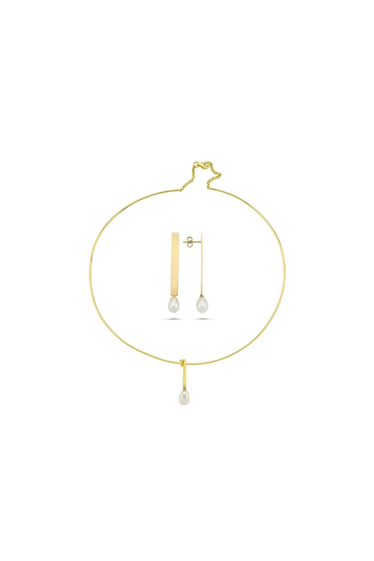 Doğal İnci Choker Küpe Kolye İkili Set