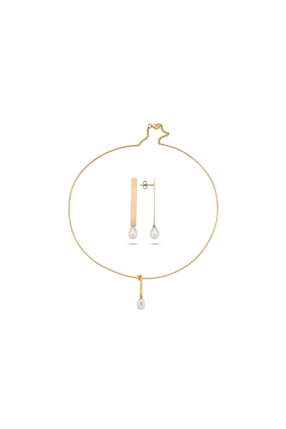 Doğal İnci Choker Küpe Kolye İkili Set