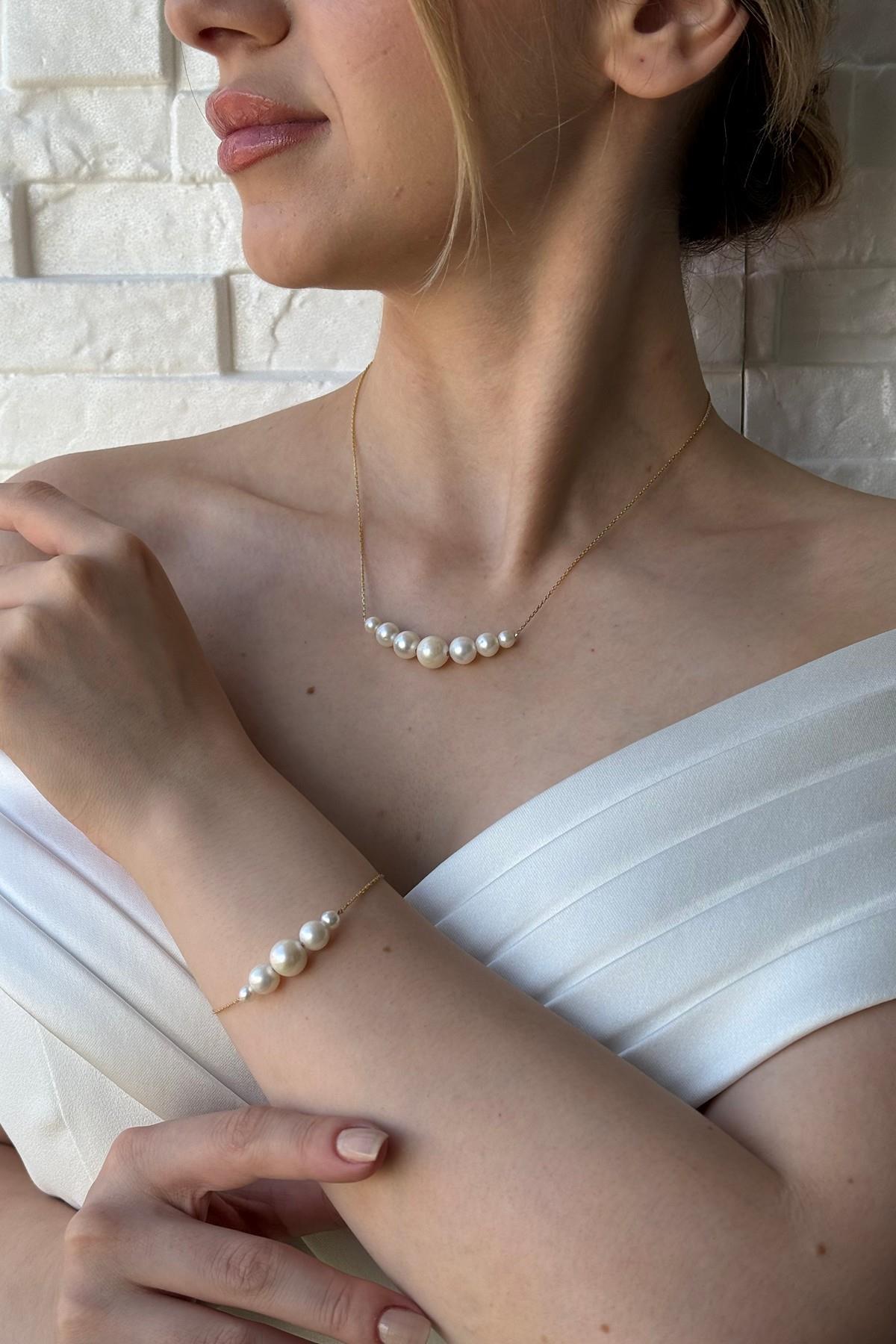 Süzme Doğal İnci Kolye Bileklik İkili Set