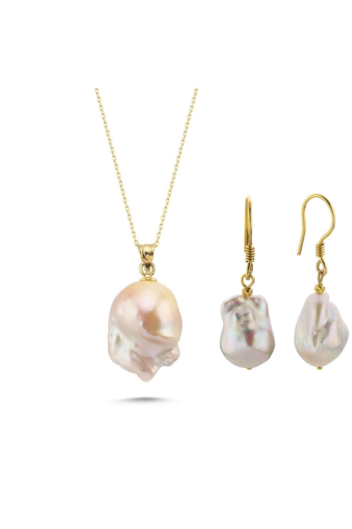 Barok Doğal İnci Küpe Kolye İkili Set | | Birinci1926