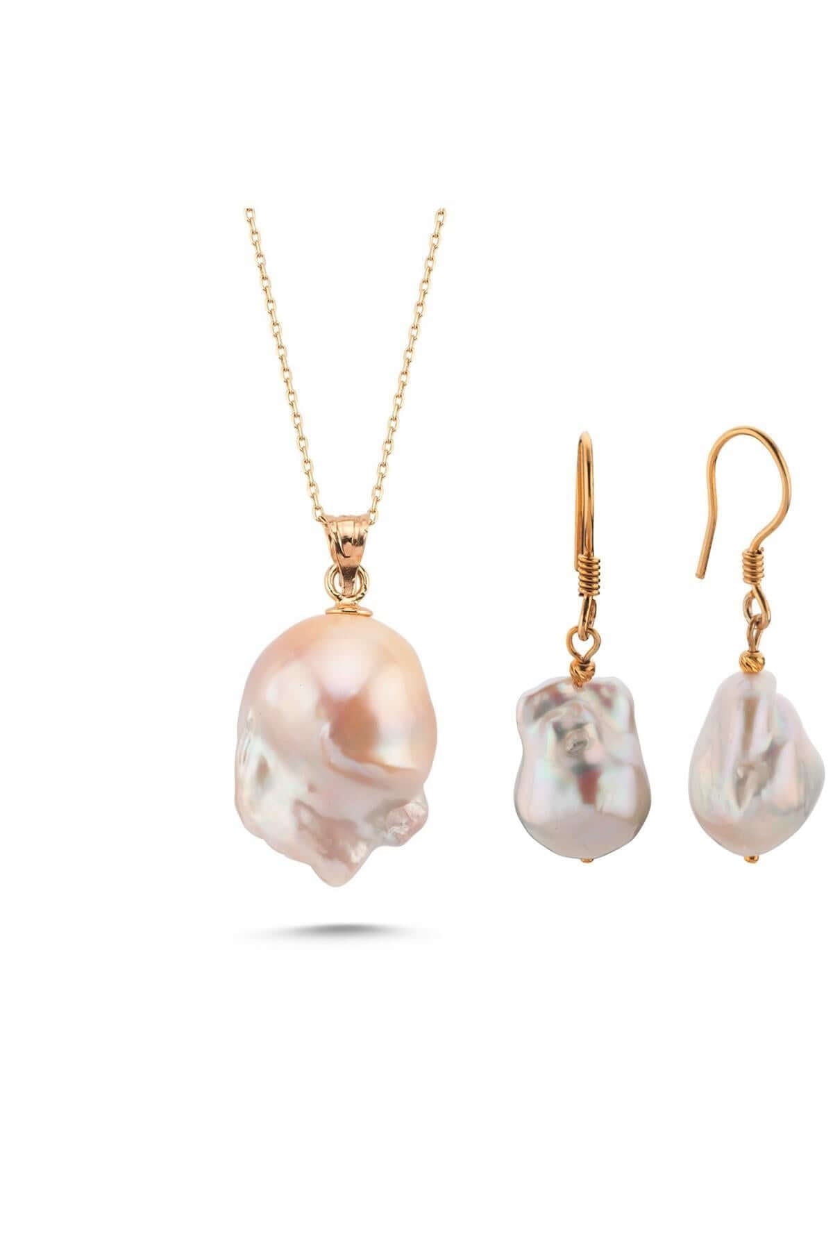 Barok Doğal İnci Küpe Kolye İkili Set | | Birinci1926