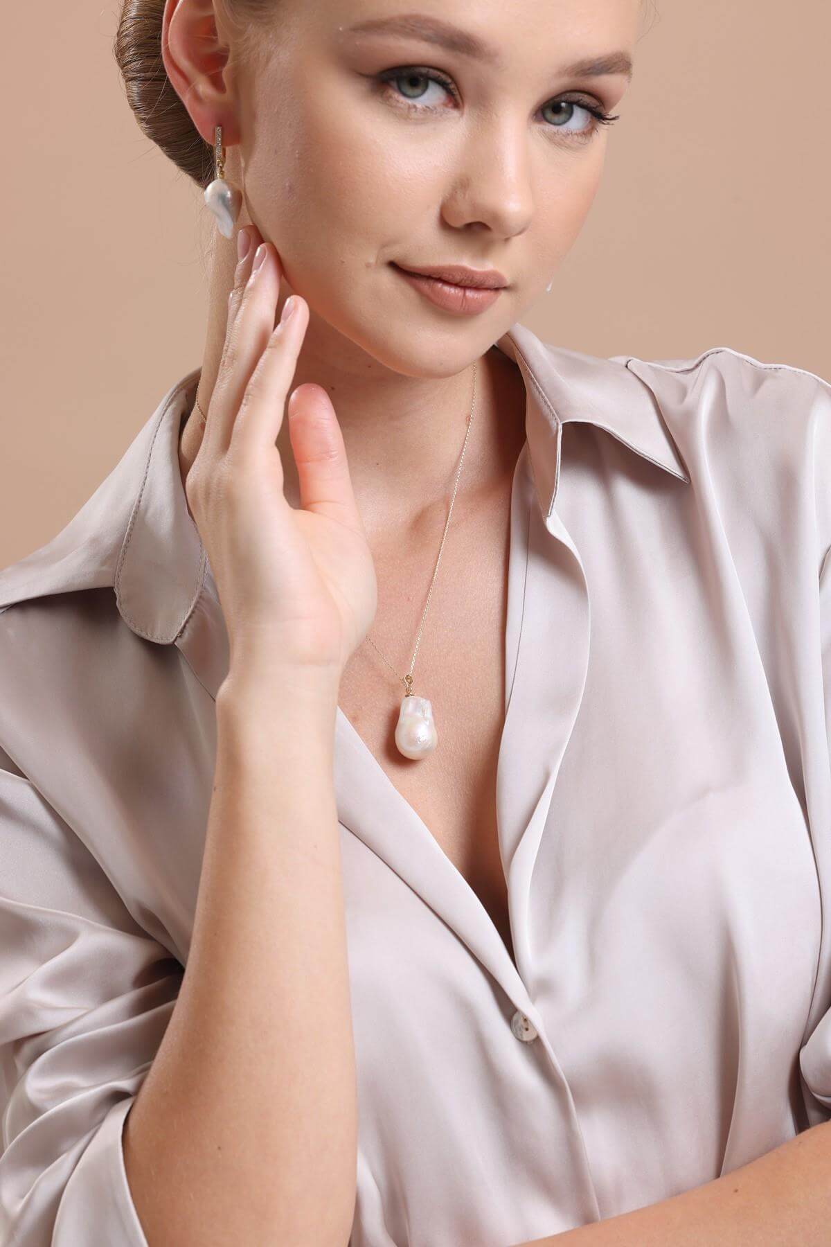 Barok Doğal İnci Küpe Kolye İkili Set | | Birinci1926