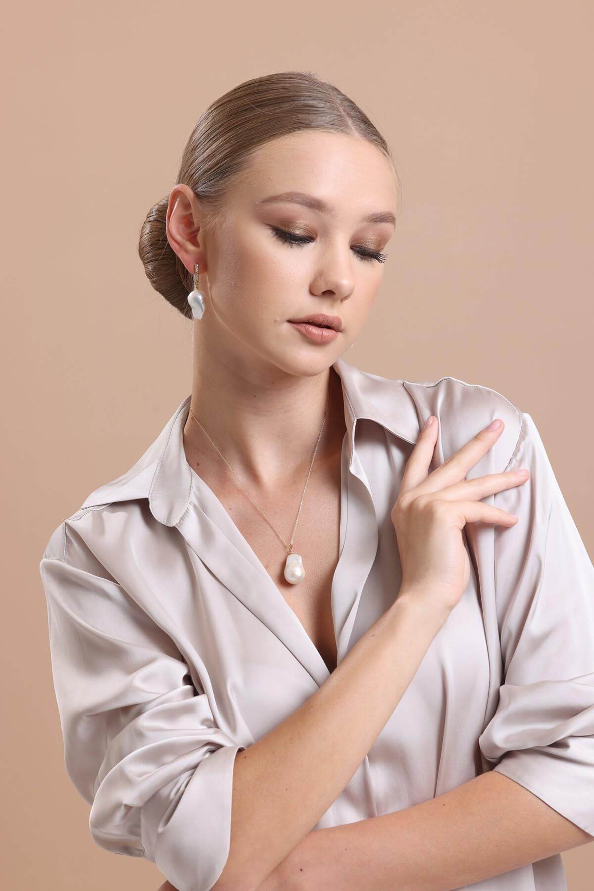 Barok Doğal İnci Küpe Kolye İkili Set | | Birinci1926