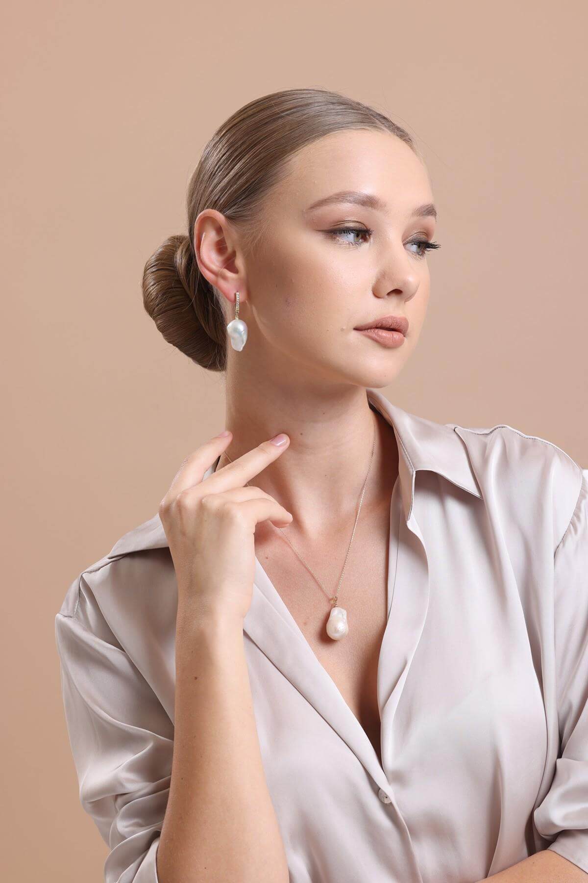 Barok Doğal İnci Küpe Kolye İkili Set | | Birinci1926