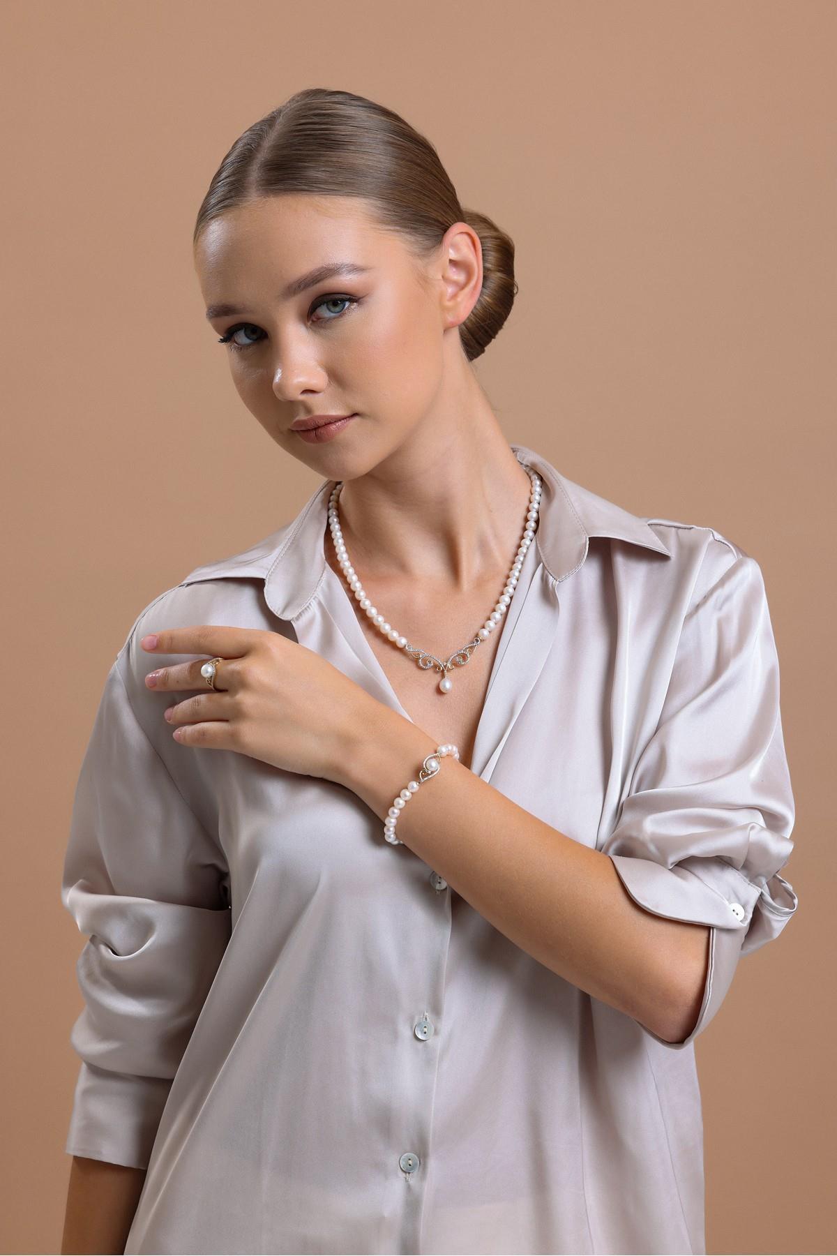 Zirkon Taşlı Doğal İnci Bileklik