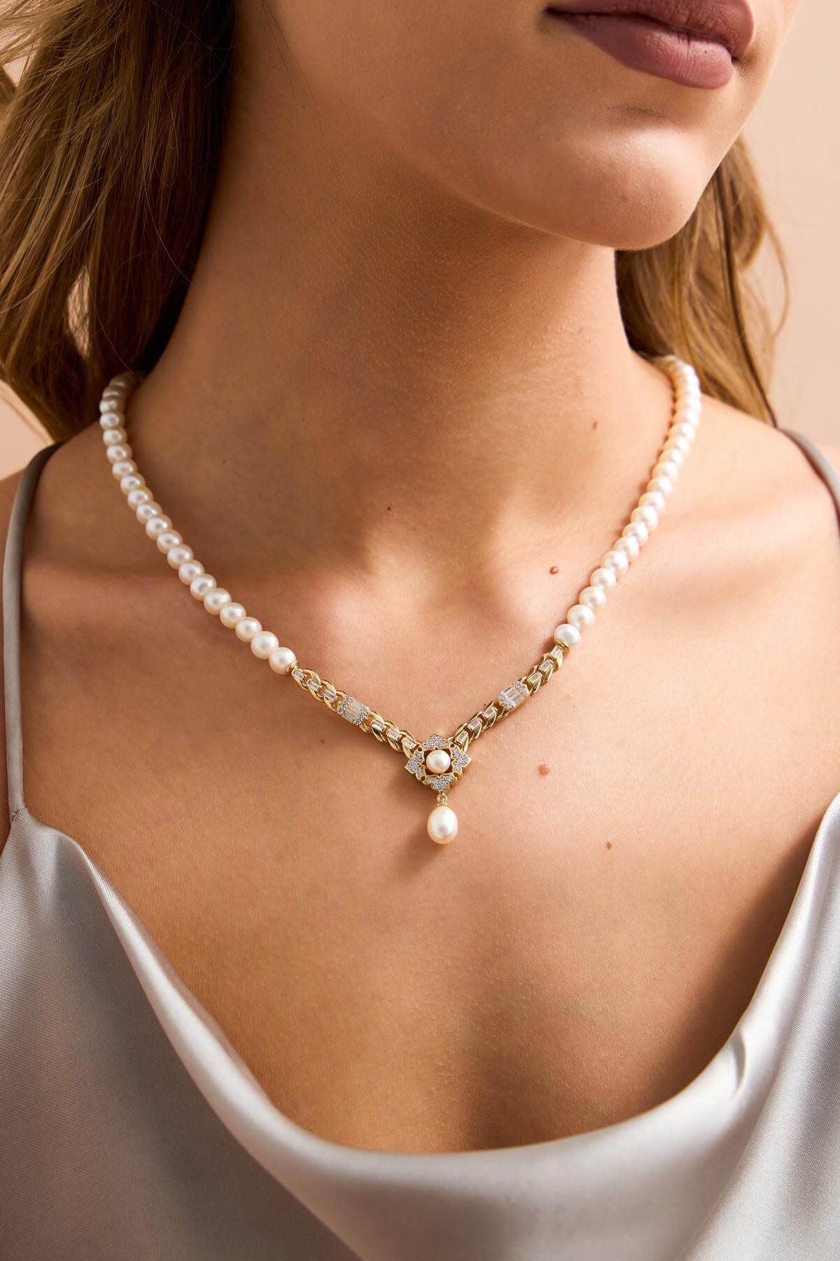 Baget Taşlı Doğal İnci Küpe Kolye Bileklik Yüzük Dörtlü Set