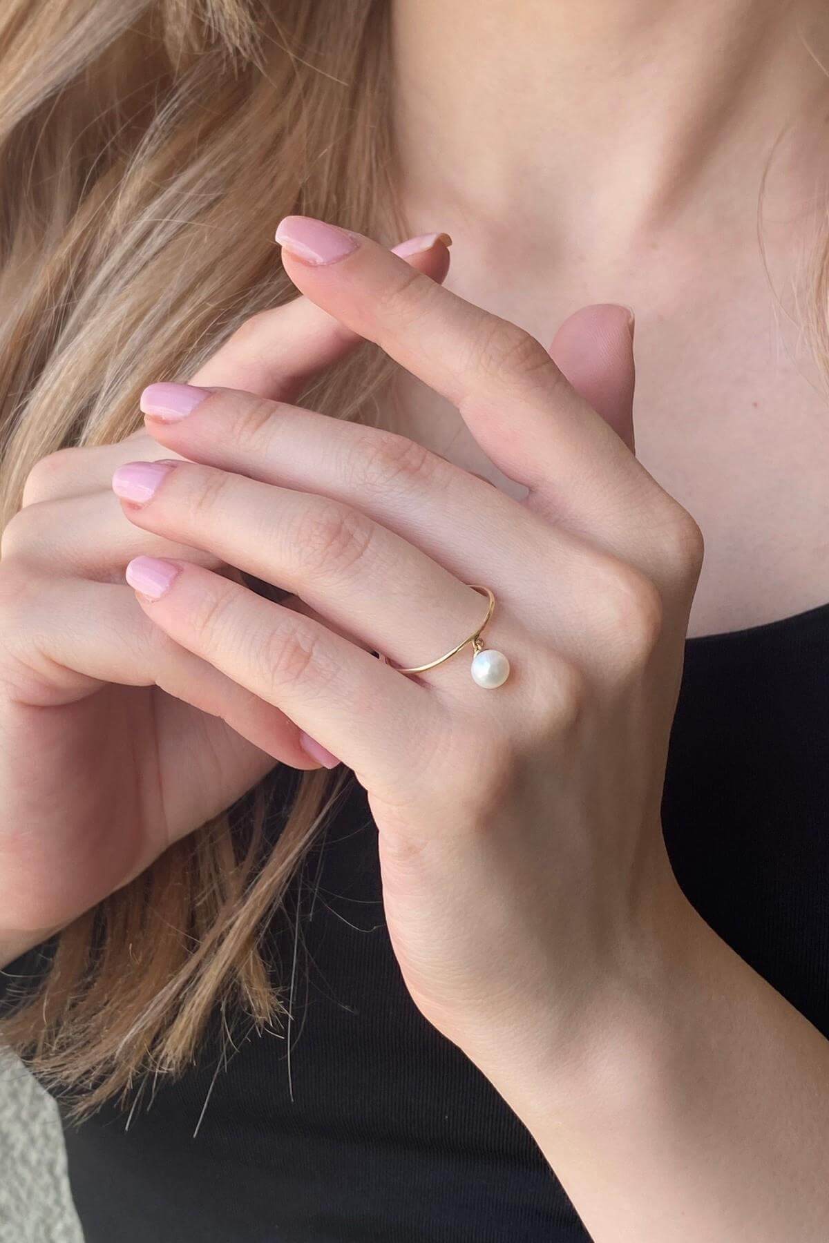 Doğal İnci Sallantılı Yüzük