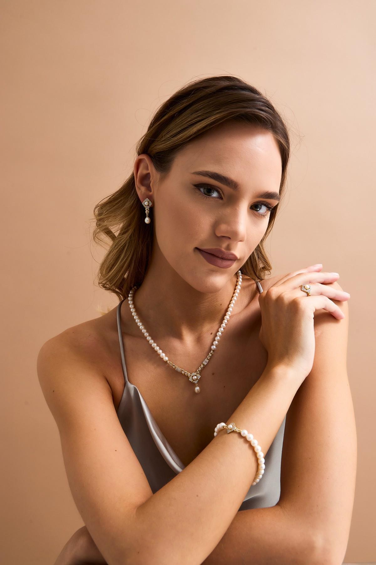 Baget Taşlı Doğal İnci Bileklik