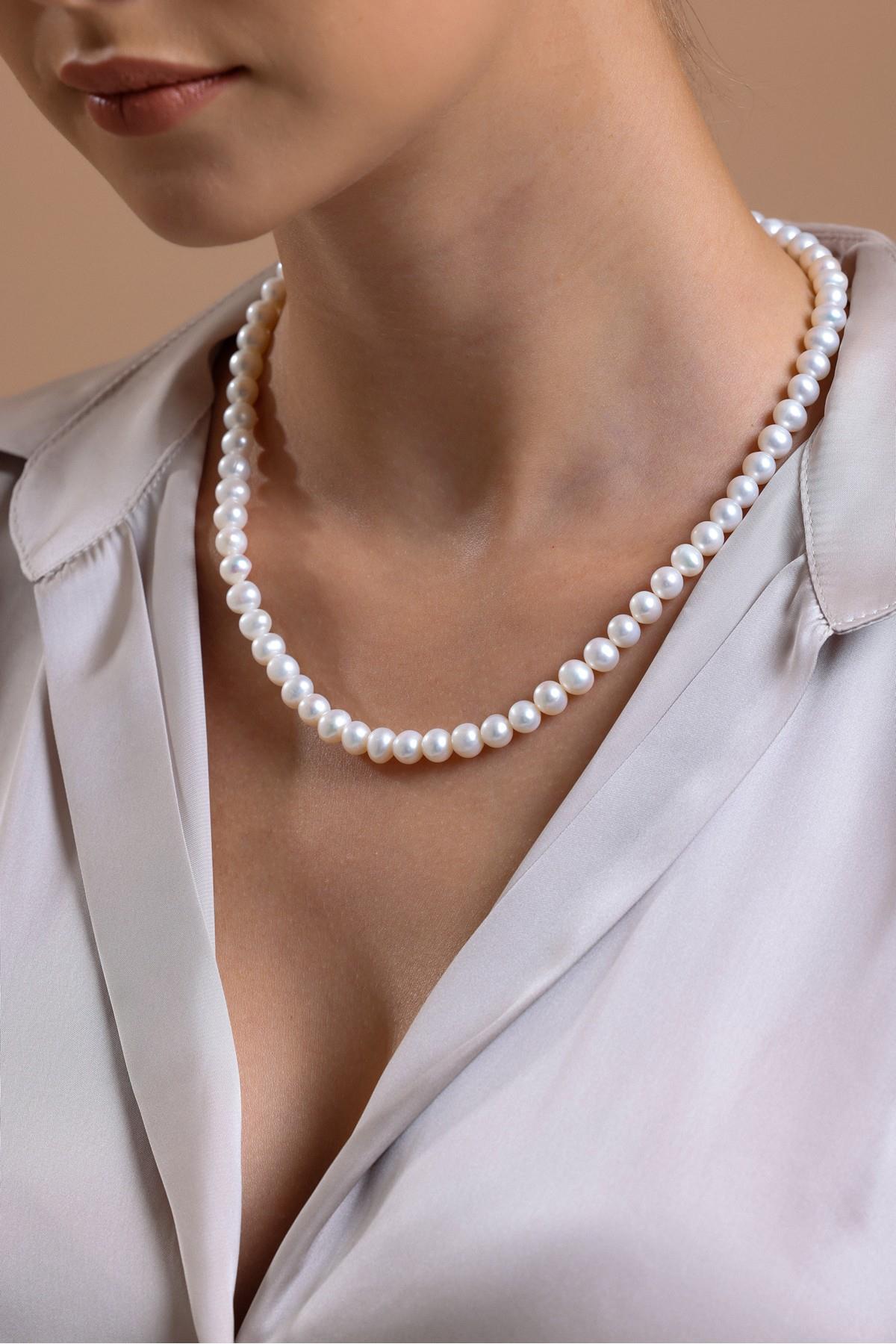 Sıralı Doğal İnci Küpe Kolye İkili Set