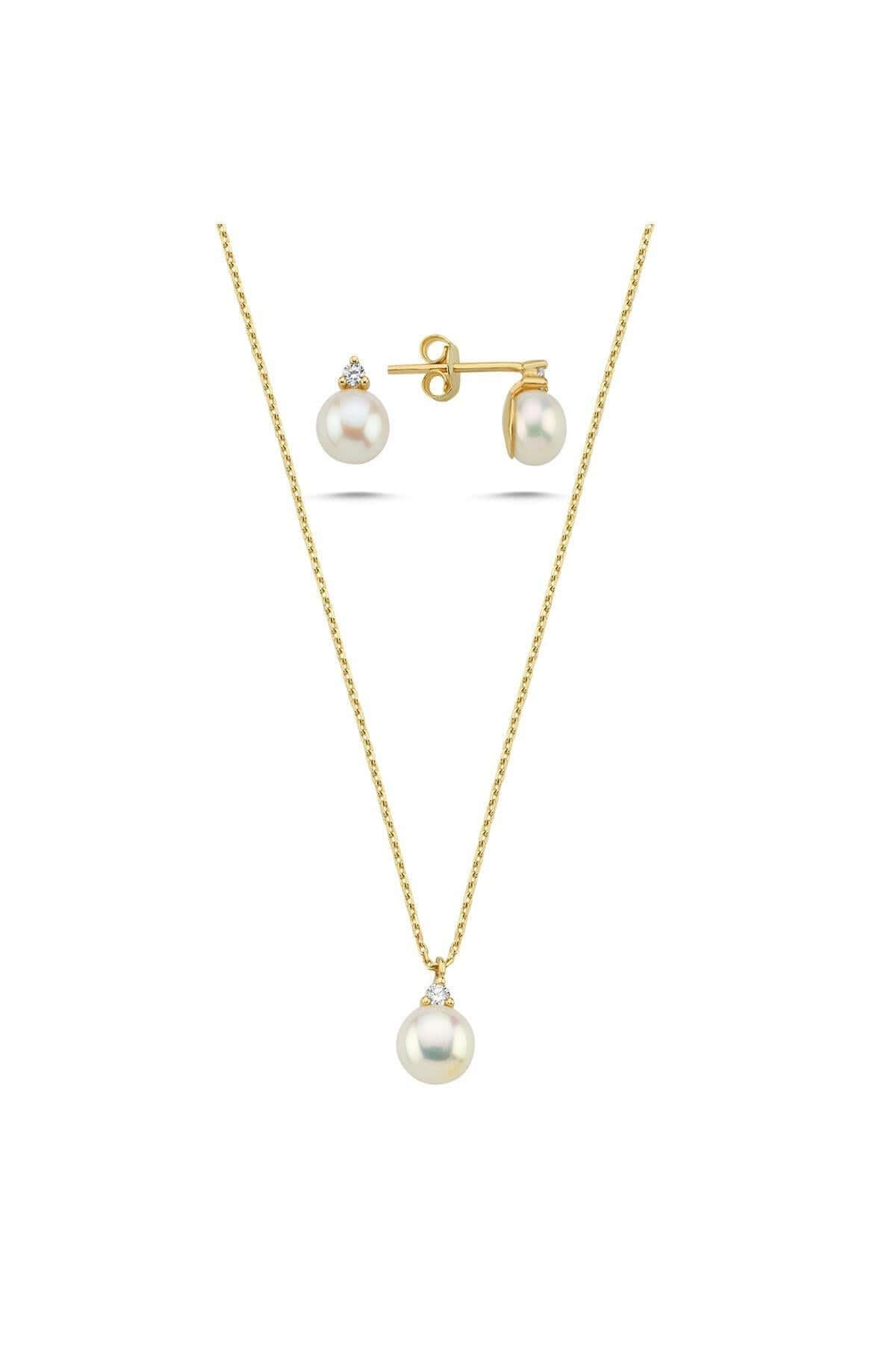 Doğal İnci 2,28 Karat Pırlantalı Küpe Kolye İkili Set | | Birinci1926