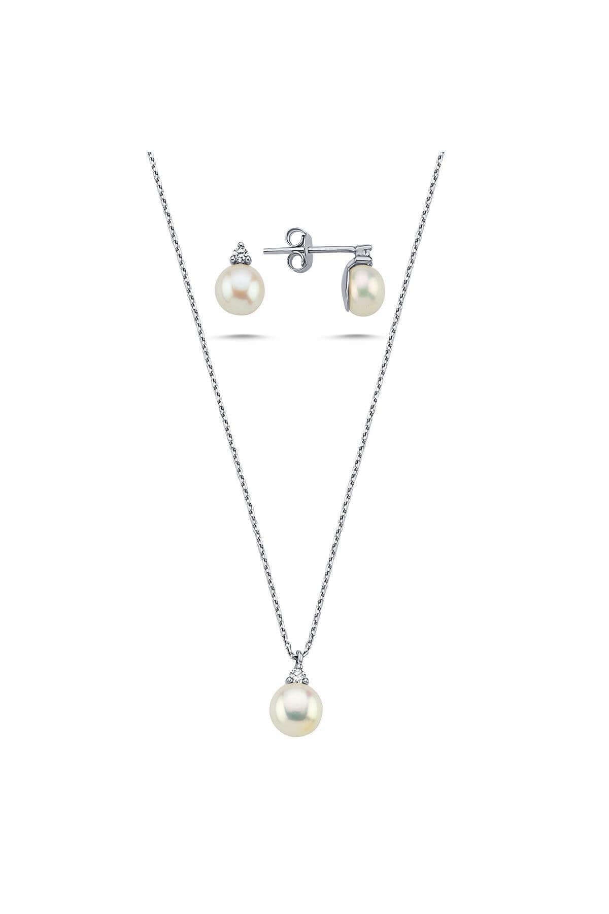 Doğal İnci 2,28 Karat Pırlantalı Küpe Kolye İkili Set | | Birinci1926