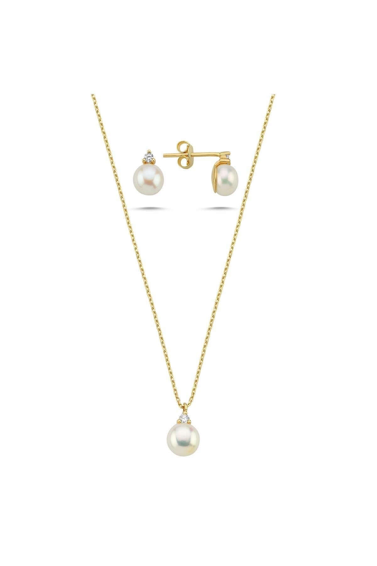 Doğal İnci 2,28 Karat Pırlantalı Küpe Kolye İkili Set | | Birinci1926