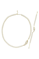 Yaprak Taşlı Doğal İnci Kolye Bileklik İkili Set | | Birinci1926