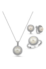 Doğal İnci Taşlı Küpe Kolye Yüzük Üçlü Set | | Birinci1926