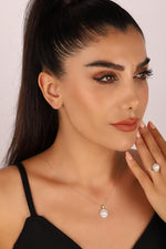 Doğal İnci Taşlı Küpe Kolye Yüzük Üçlü Set | | Birinci1926