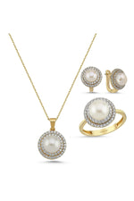 Doğal İnci Taşlı Küpe Kolye Yüzük Üçlü Set | | Birinci1926