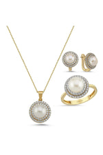 Doğal İnci Taşlı Küpe Kolye Yüzük Üçlü Set | | Birinci1926