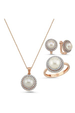 Doğal İnci Taşlı Küpe Kolye Yüzük Üçlü Set | | Birinci1926