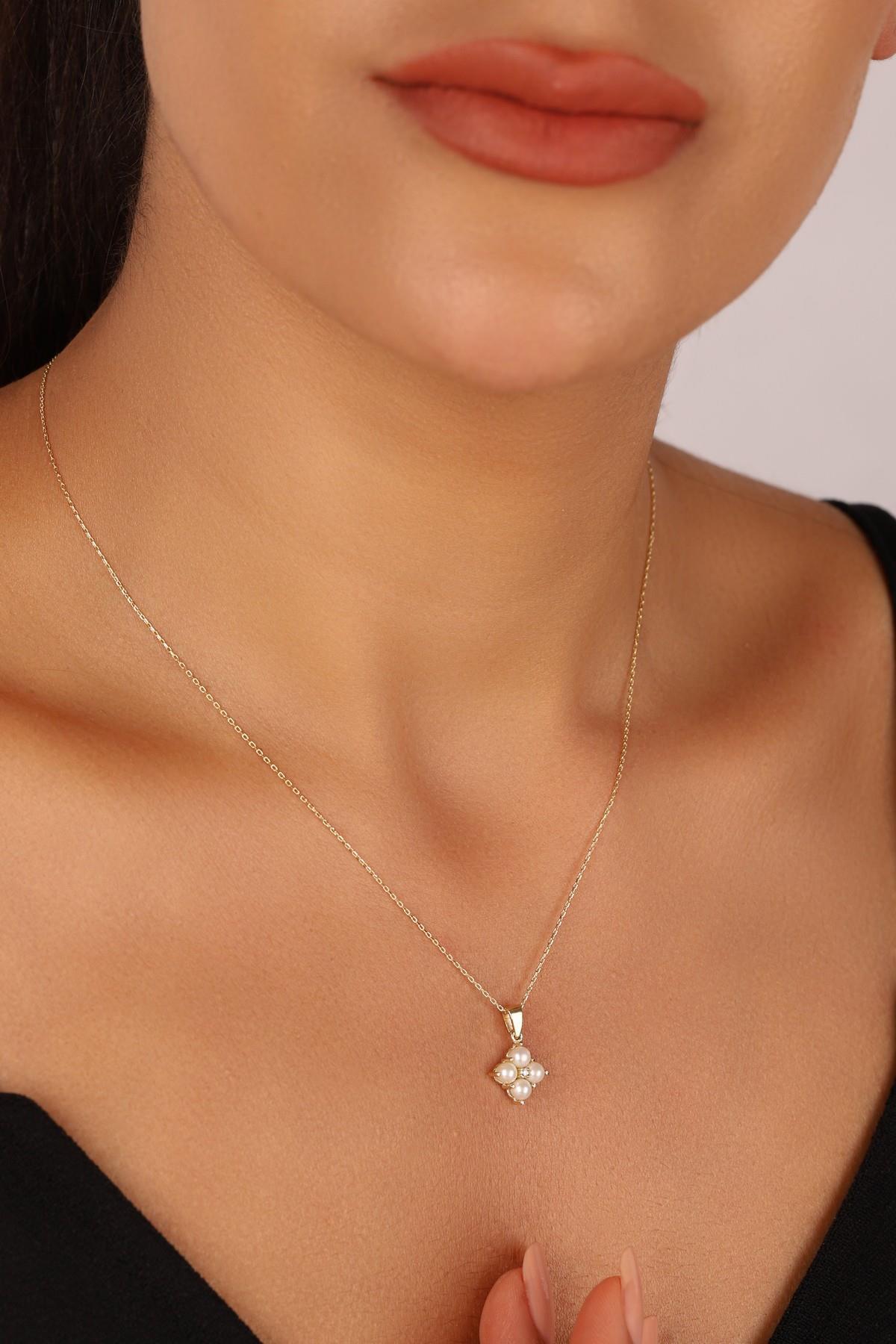 Dört Doğal İncili 0,24 Karat Pırlanta Küpe Kolye Yüzük Üçlü Set | | Birinci1926