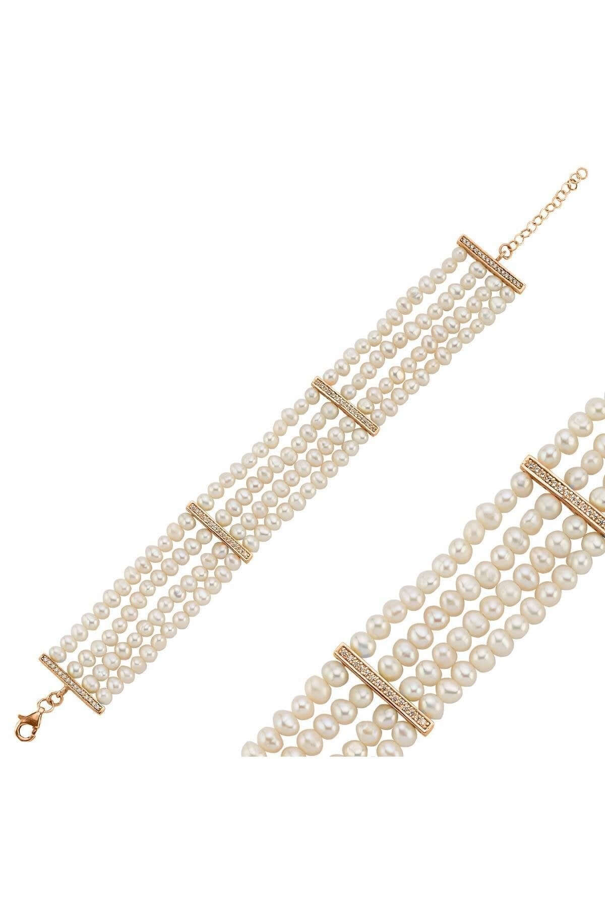 Zirkon Taşlı Doğal İnci 4 Sıra Bileklik | | Birinci1926