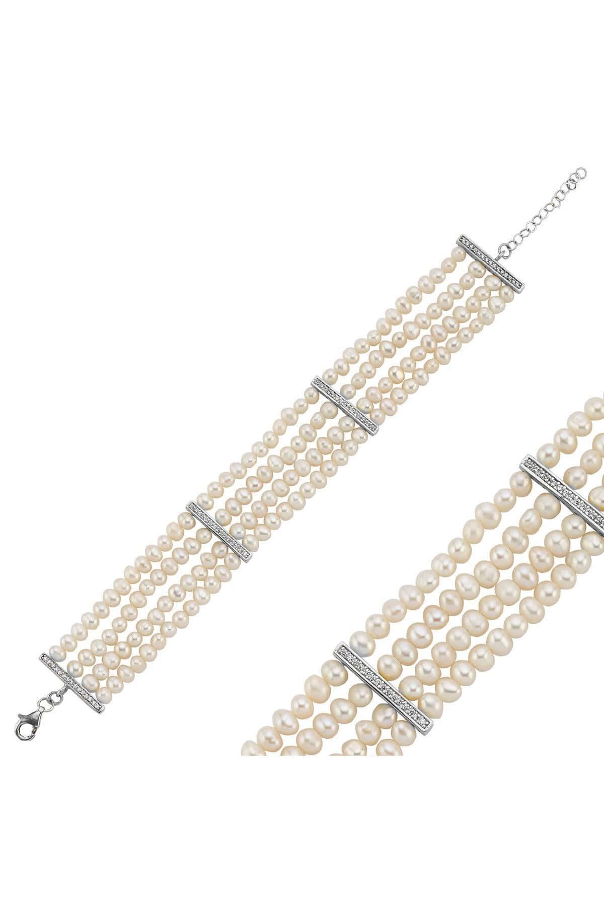 Zirkon Taşlı Doğal İnci 4 Sıra Bileklik | | Birinci1926