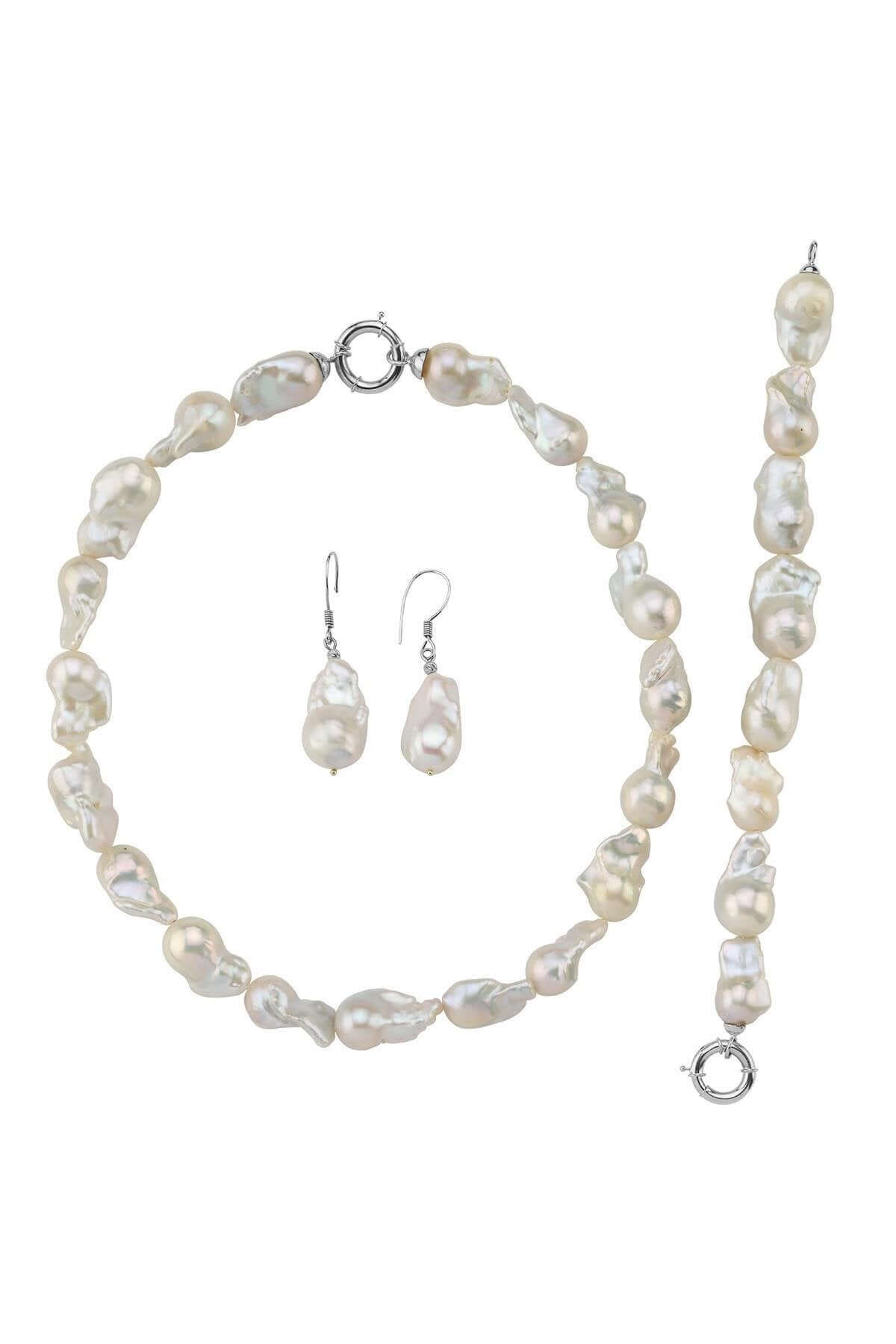 Barok İnci Kolye Bileklik Küpe Üçlü Set | | Birinci1926