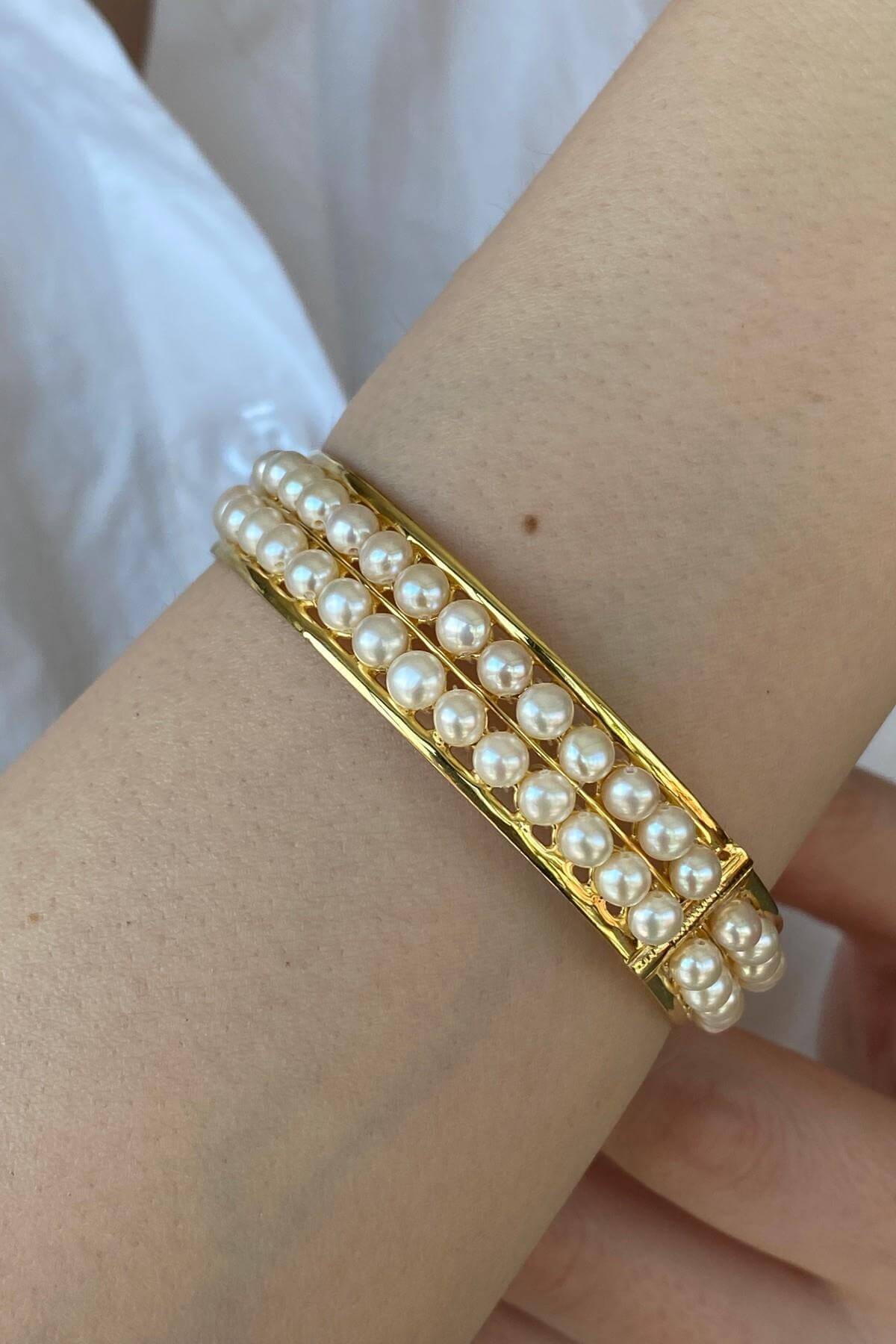 Çift Sıra Doğal İnci Kelepçe Bileklik | | Birinci1926