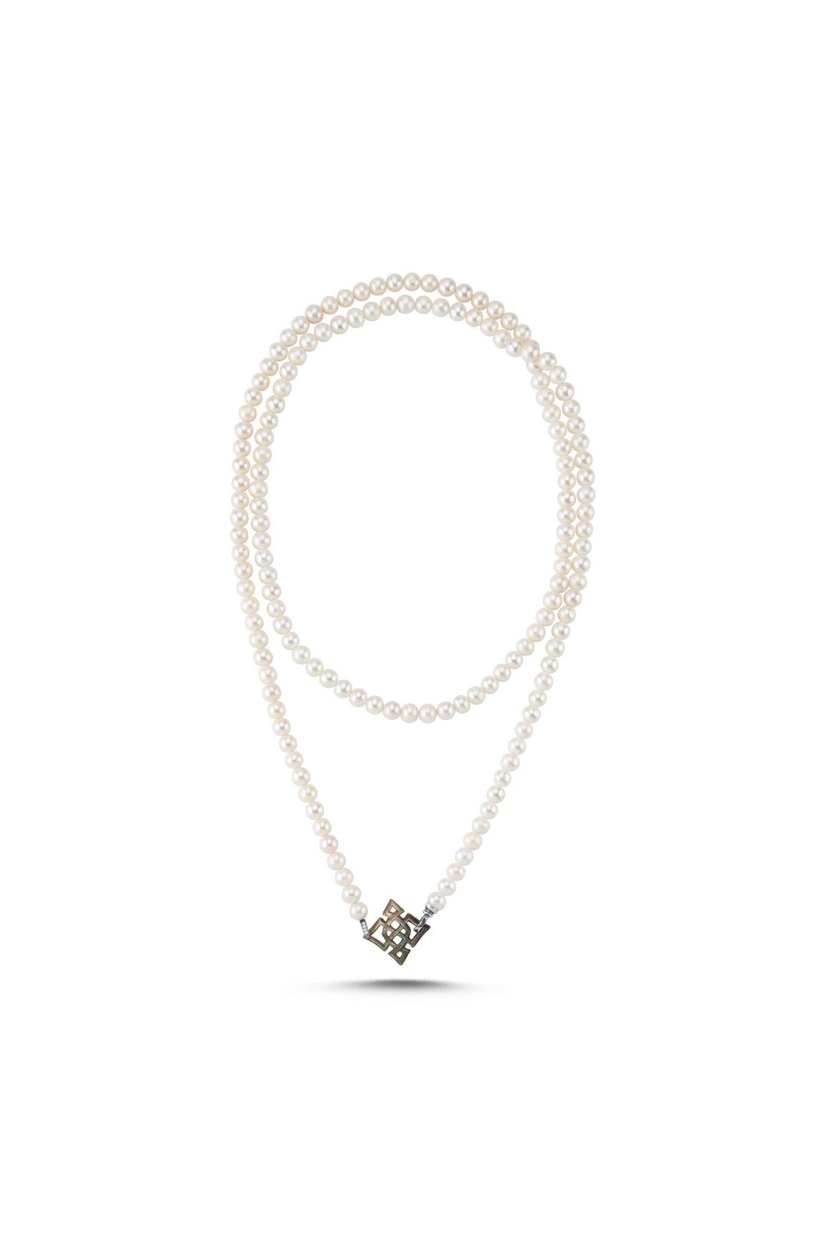 Uzun Tasarım Sıralı İnci Kolye