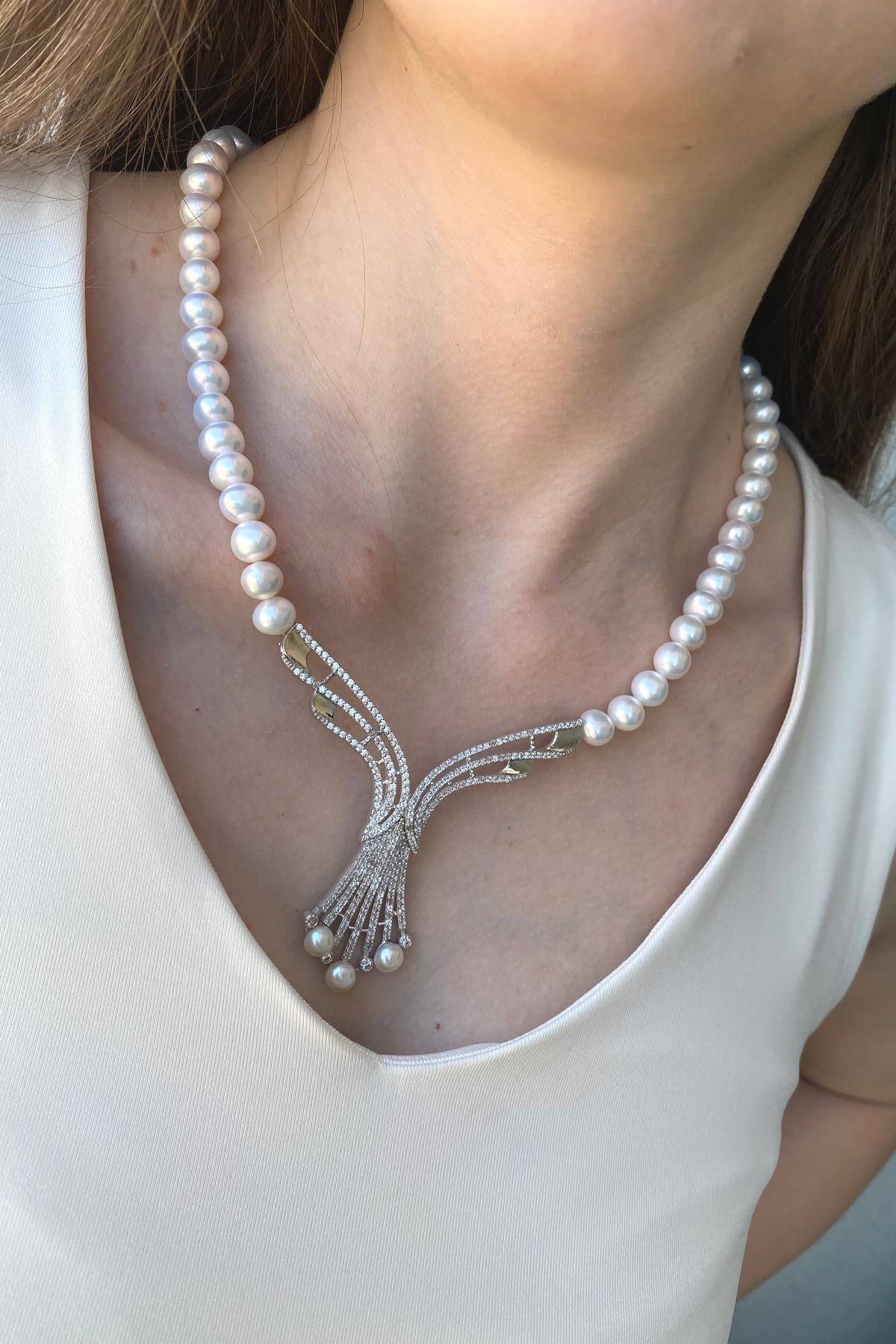 Zirkon Taşlı Doğal İnci Gerdanlık | | Birinci1926