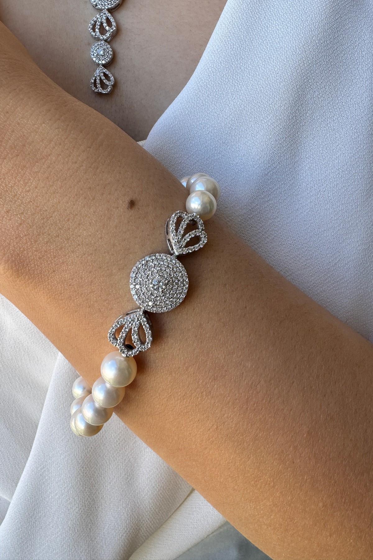 Zirkon Taşlı İnci Bileklik