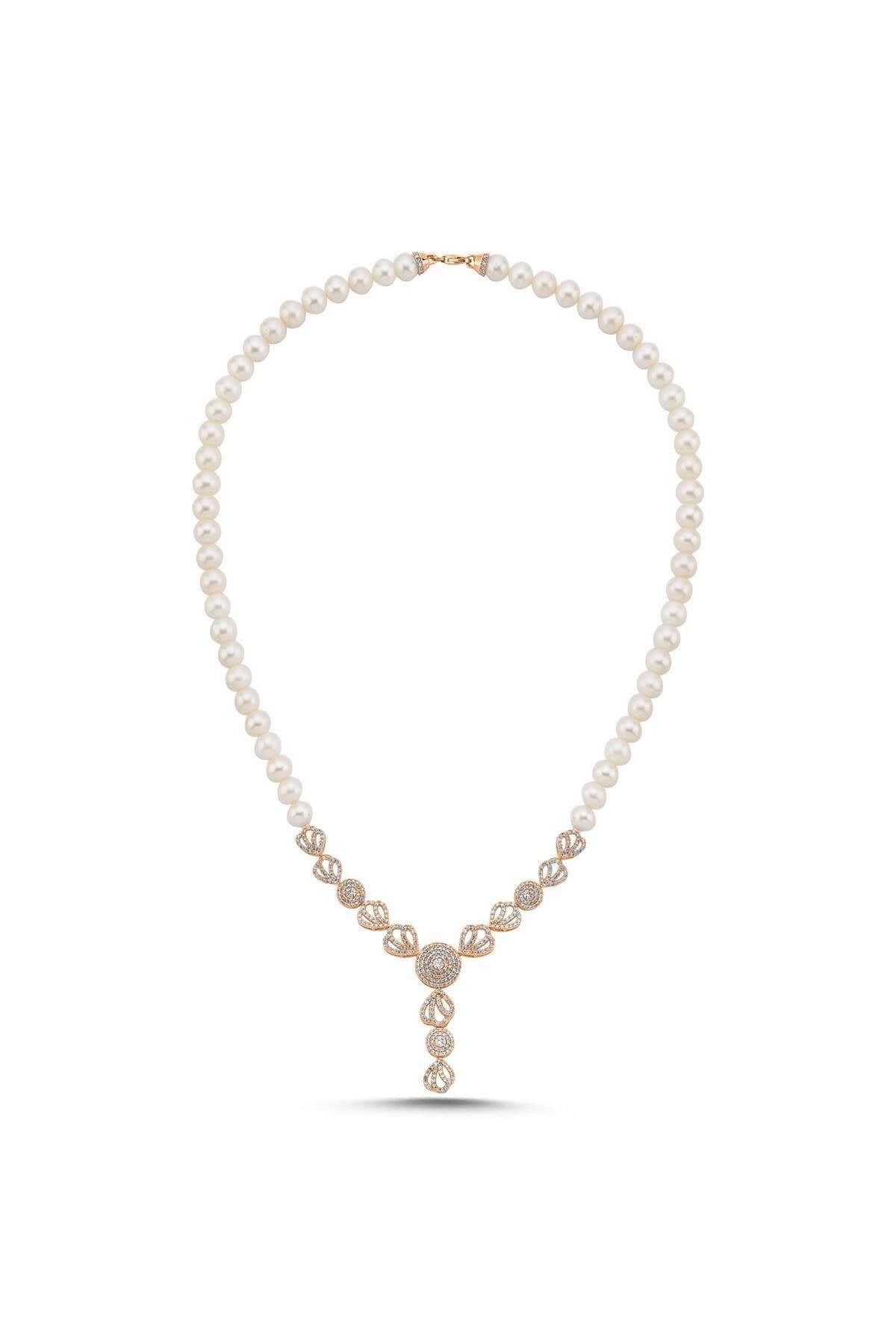 Zirkon Taşlı İnci Kolye